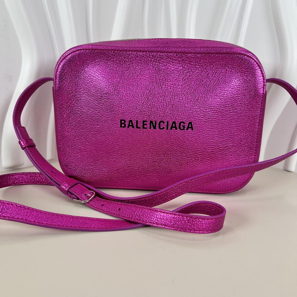 Balenciaga Everyday Camera Bag in Metallic Fuchsia Calfskin Leather